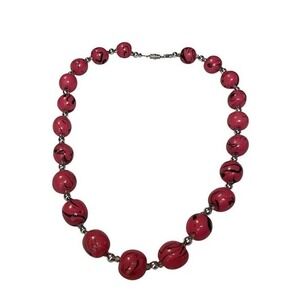 Vintage Barbie Pink Beaded Necklace Black Silver Plated